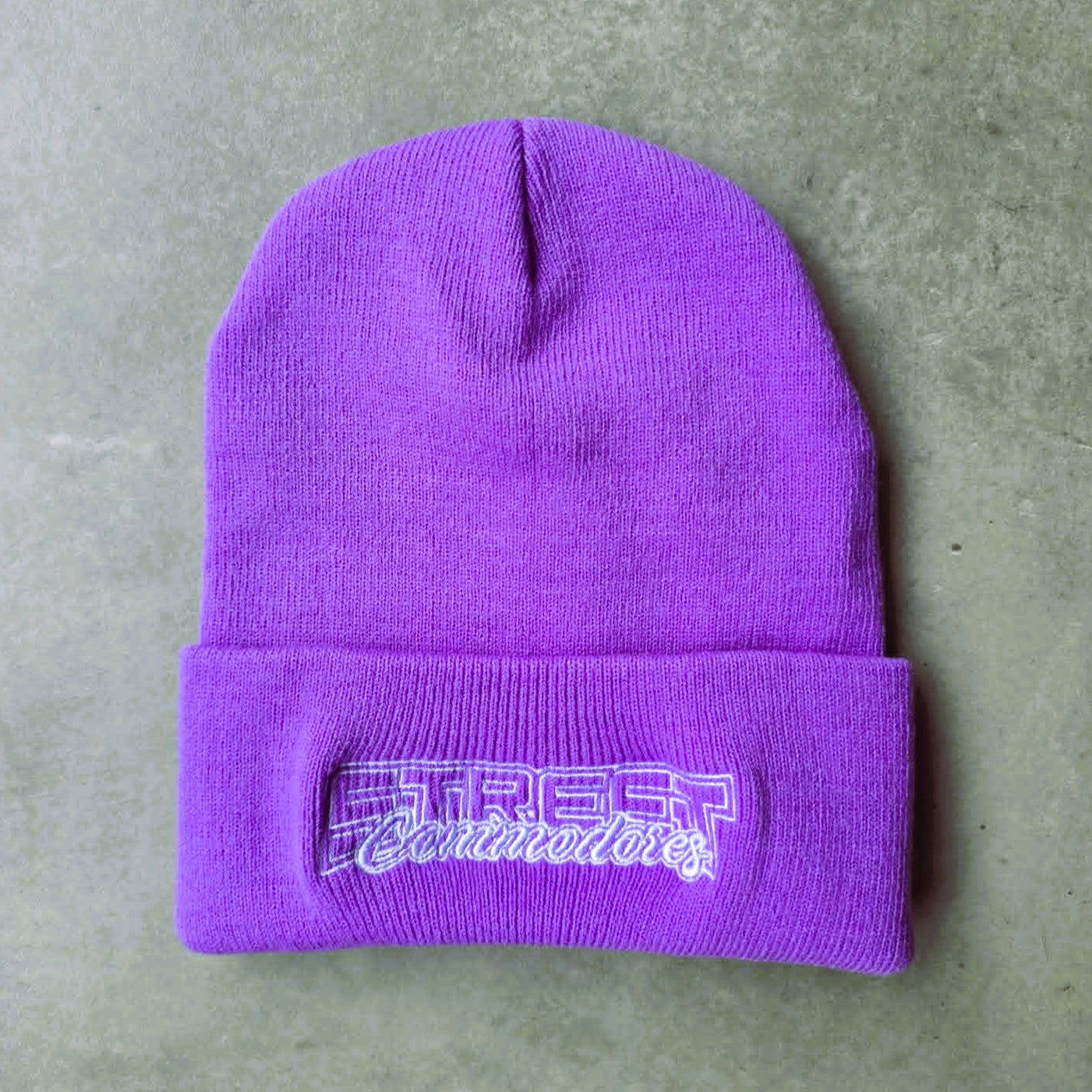Street Commodores Embroidered Knit Beanie – Pink / Purple