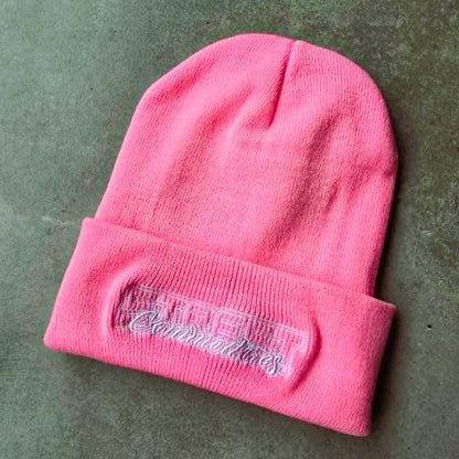 Street Commodores Embroidered Knit Beanie – Pink / Purple