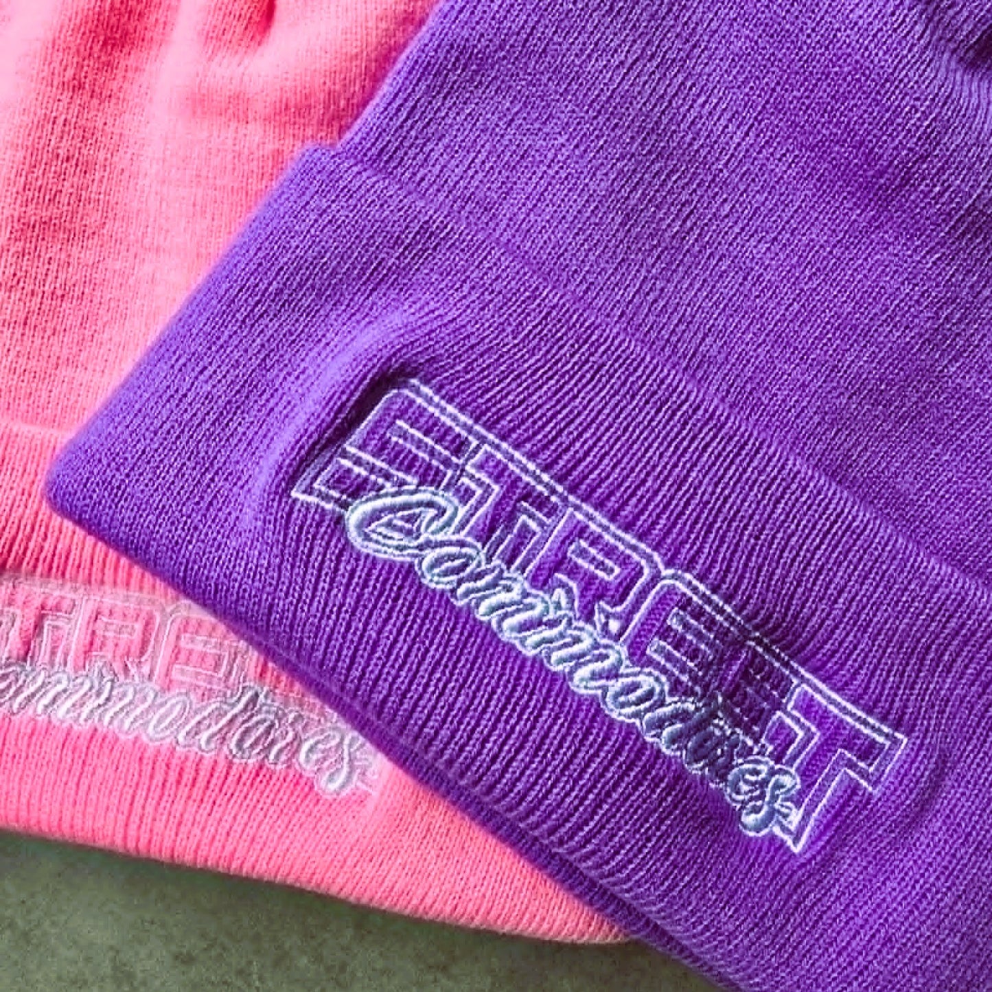 Street Commodores Embroidered Knit Beanie – Pink / Purple