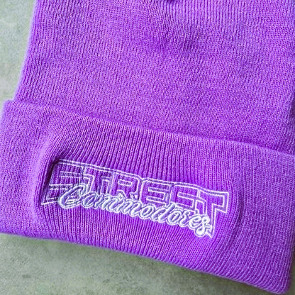 Street Commodores Embroidered Knit Beanie – Pink / Purple